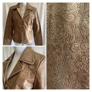 Red Novelty Leather Blazer with Embossed Print